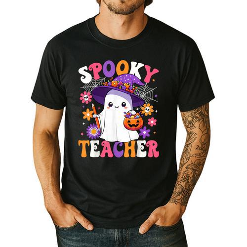 Spooky Teacher Halloween Cute Halloween Teacher Ghost Men's Casual T-Shirt - teacherstshirts.com CA