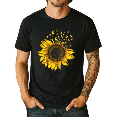 Sunflower Puzzle Pieces Autism Awareness For Mom Teacher For Women Men's Casual T-Shirt - teacherstshirts.com