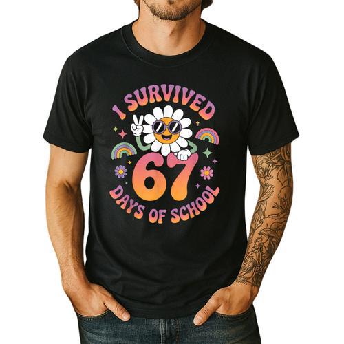 I Survived 67 Days Of School Groovy Retro Teachers Girls Men's Casual T-Shirt - teacherstshirts.com AU