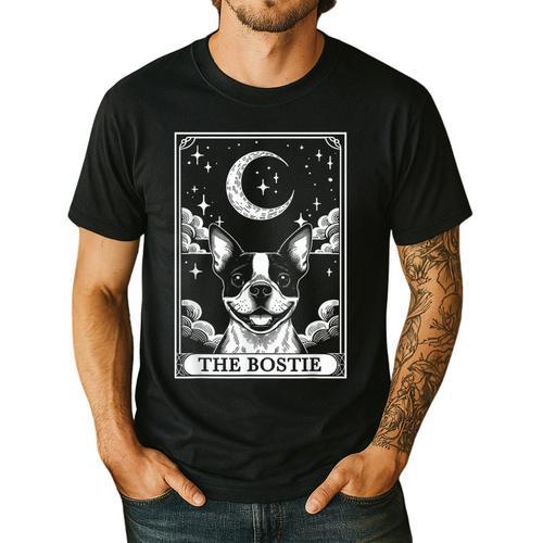 Tarot Card Vintage Crescent Moon Boston Terrier Dog Mom Men's Casual T-Shirt - Bostonterriersmerch.com