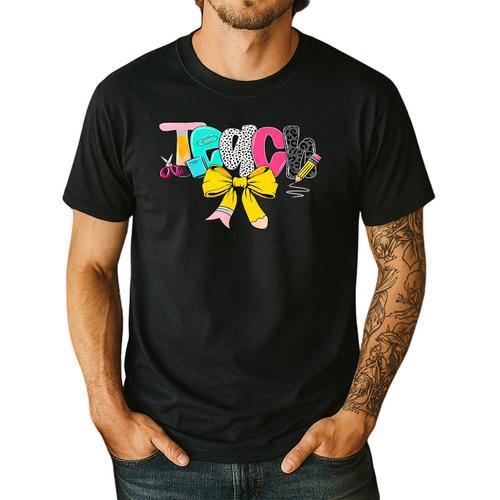 Teach Coquette Bow Teacher Back To School Happy First Day Men's Casual T-Shirt - teacherstshirts.com