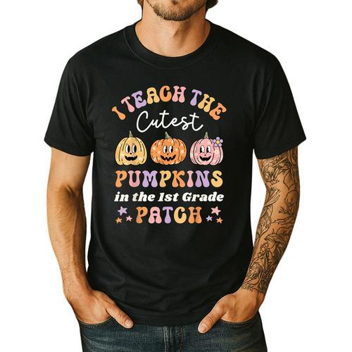 I Teach The Cutest Pumpkins In The Patch 1st Grade Teacher For Men Women Kids Men's Casual T-Shirt - teacherstshirts.com CA