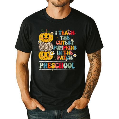 I Teach The Cutest Pumpkins Preschool Teacher Halloween Men's Casual T-Shirt - teacherstshirts.com