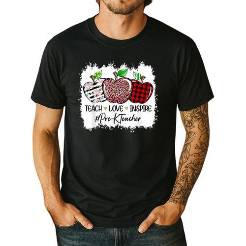 Teach Love Inspire Pre-k Teacher Apple Leopard Red Plain Men's Casual T-Shirt - teacherstshirts.com AU