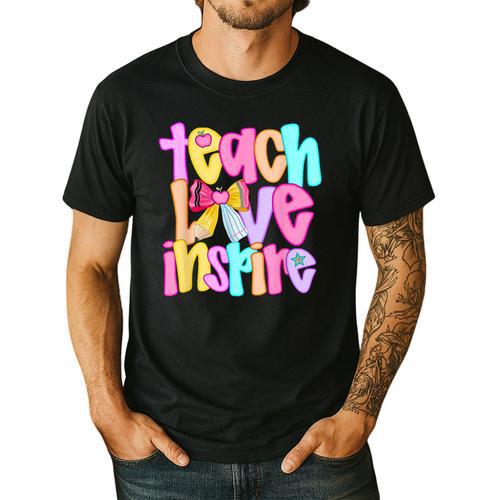 Teach Love Inspire Preppy Back To School Teacher Women Men's Casual T-Shirt - teacherstshirts.com DE