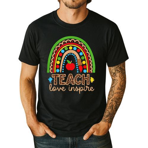 Teach Love Inspire Rainbow Leopard Cheetah Print Teacher Men's Casual T-Shirt - teacherstshirts.com DE