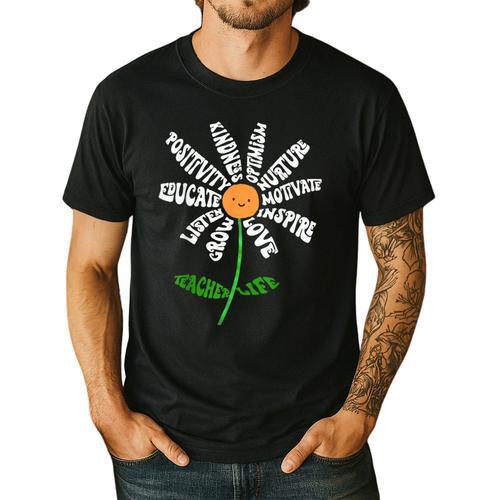 Teach Love Inspire Teachers Inspirational Flower Teachers Men's Casual T-Shirt - teacherstshirts.com DE