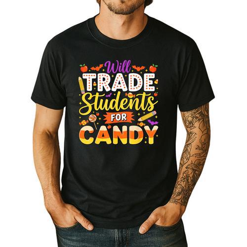 Teacher Cute Will Trade Students For Candy Halloween Costume Men's Casual T-Shirt - teacherstshirts.com DE