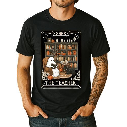 The Teacher Ghost Book Reading Books Lover Halloween Men's Casual T-Shirt - teacherstshirts.com CA