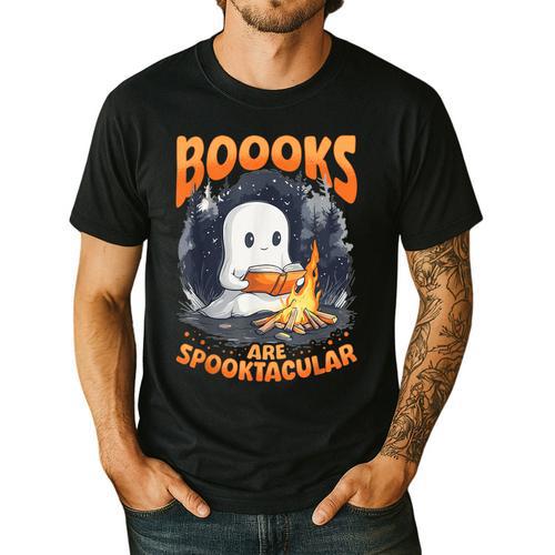 Teacher Halloween Ghost Reading Book Animal Boooks Are Men's Casual T-Shirt - teacherstshirts.com AU