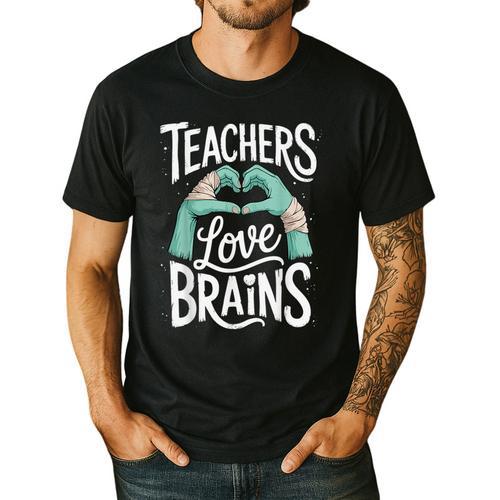 Teacher Halloween Shirt Women Men Teachers Love Brains Men's Casual T-Shirt - teacherstshirts.com