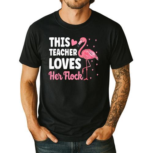 This Teacher Loves Her Flock Teaching Flamingo Girl Men's Casual T-Shirt - teacherstshirts.com UK