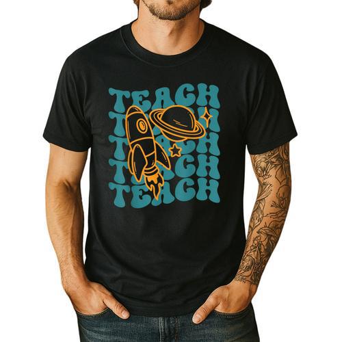 Teacher Outer Space Science Astronomy Planet Saturn Teach Men's Casual T-Shirt - teacherstshirts.com DE