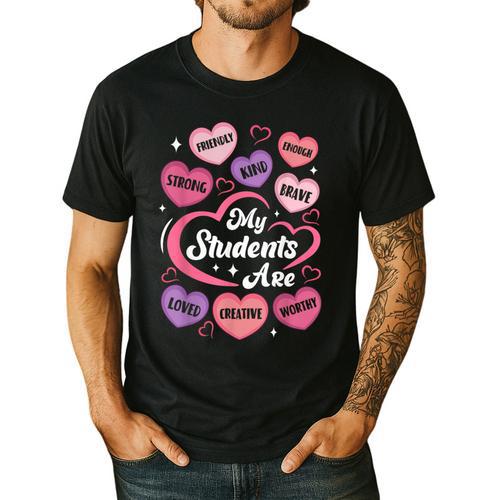Teacher Positive Affirmations Candy Heart Valentine's Day Men's Casual T-Shirt - teacherstshirts.com