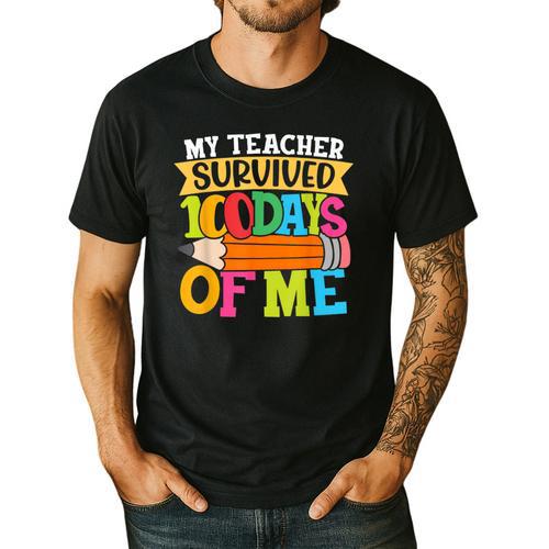 My Teacher Survived 100 Days Of Me 100th Day Of School Kids Men's Casual T-Shirt - teacherstshirts.com UK