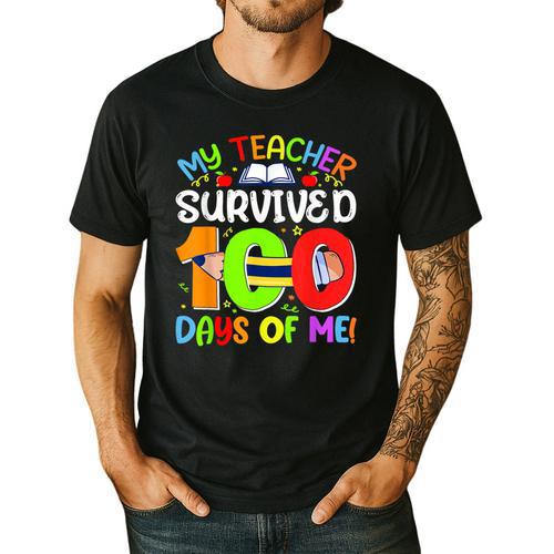 My Teacher Survived 100 Days Of Me 100 Days Of School Men's Casual T-Shirt - teacherstshirts.com UK