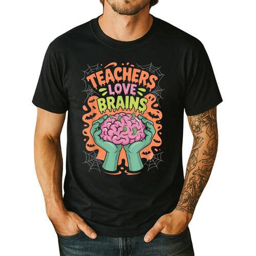 Teacher Teachers Love Brains Halloween Men Women Men's Casual T-Shirt - teacherstshirts.com AU