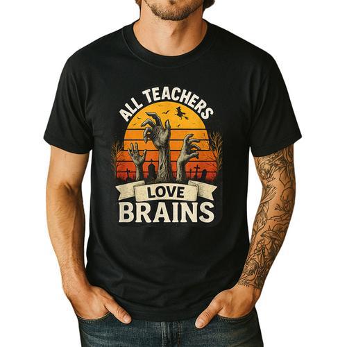 Teacher All Teachers Love Brains Halloween Men's Casual T-Shirt - teacherstshirts.com AU