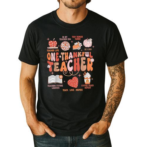 Teacher Thanksgiving Shirt Women One Thankful Teacher Fall Men's Casual T-Shirt - teacherstshirts.com UK