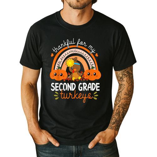Teacher Thanksgiving Thankful For My Second Grade Turkeys Men's Casual T-Shirt - teacherstshirts.com