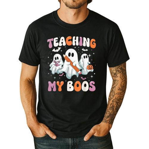 Teaching My Boos Teacher Cute Ghost Teacher Halloween Men's Casual T-Shirt - teacherstshirts.com CA