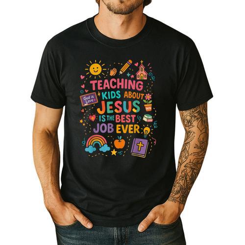 Teaching Kids About Jesus Is The Best Job Ever Bible Teacher Men's Casual T-Shirt - teacherstshirts.com DE