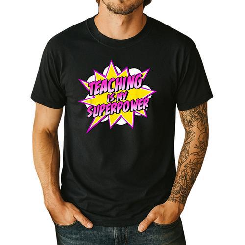 Teaching Is My Superpower Retro Comic Super Teacher Men's Casual T-Shirt - teacherstshirts.com