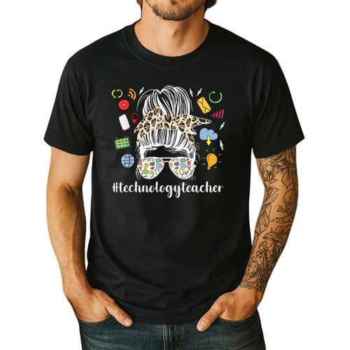 Technology Teacher Messy Bun Technology Teaching Men's Casual T-Shirt - teacherstshirts.com