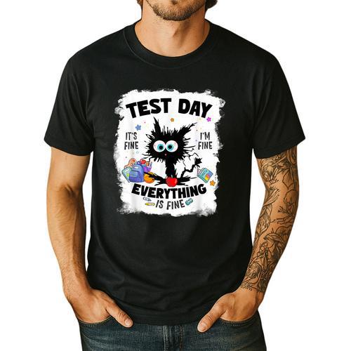 Test Day Stressed Cat Teacher Student Kids Testing Day Men's Casual T-Shirt - teacherstshirts.com AU