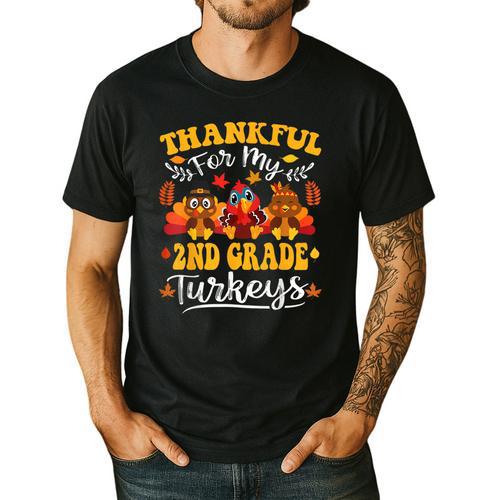Thankful For My 2nd Grade Turkeys Thanksgiving Teacher Fall Men's Casual T-Shirt - teacherstshirts.com DE