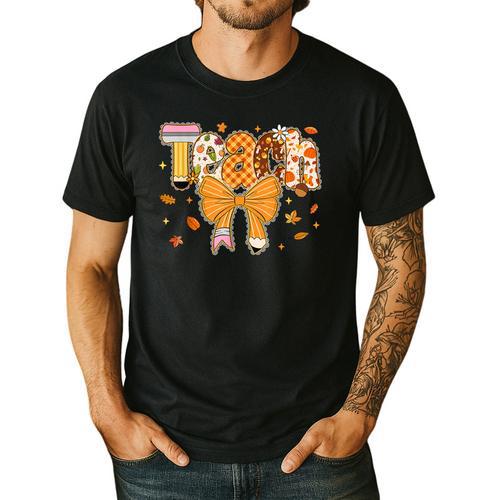 Thanksgiving Teacher Pencil Bow One Thankful Teacher Fall Men's Casual T-Shirt - teacherstshirts.com UK