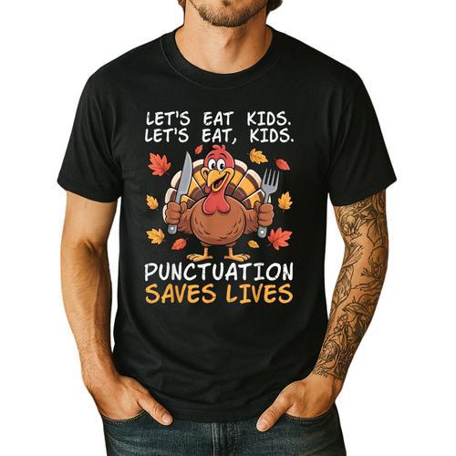 Thanksgiving Teacher Turkey Lets Eat Kids Punctuation Men's Casual T-Shirt - teacherstshirts.com DE
