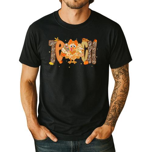 Thanksgiving Turkey Teach Thankful Teacher Girly Bow Women Men's Casual T-Shirt - teacherstshirts.com DE