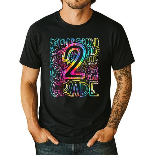 Tie Dye 2nd Grade Typography Team Second Grade Teacher Men's Casual T-Shirt - teacherstshirts.com DE
