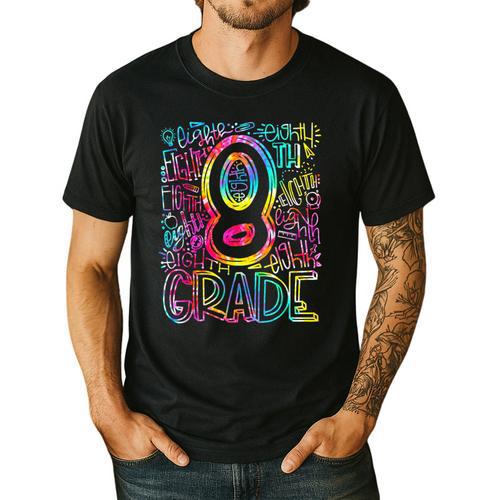 Tie Dye 8th Grade Typography Team Eighth Grade Teacher Men's Casual T-Shirt - teacherstshirts.com
