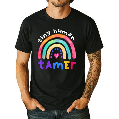 Tiny Human Tamer Watercolor Rainbow Daycare Teacher Men's Casual T-Shirt - teacherstshirts.com DE