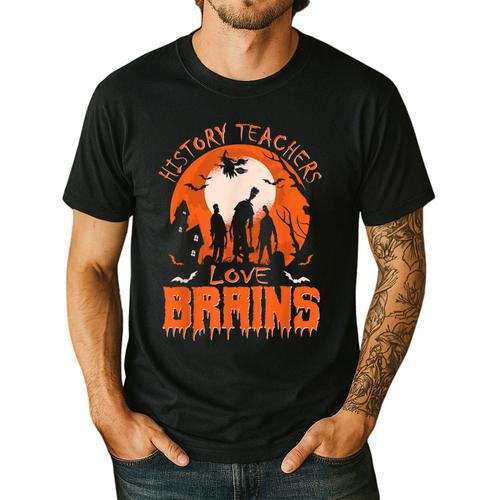 History Teachers Love Brains Halloween Teacher For Men Women Men's Casual T-Shirt - teacherstshirts.com