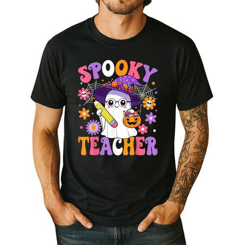 Trick Or Teach Spooky Teacher Ghost Halloween Teacher Men's Casual T-Shirt - teacherstshirts.com AU