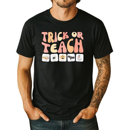 Trick Or Teach With Symbols Special Education Teacher Spooky Men's Casual T-Shirt - teacherstshirts.com CA