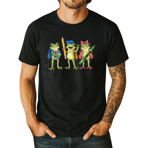 Trio Cute Frogs Welcome Back To School Teachers Girls Boys Men's Casual T-Shirt - teacherstshirts.com