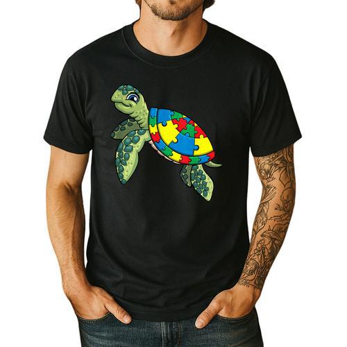 Turtle Puzzle Pieces For Autism Awareness Kids Women Teacher Men's Casual T-Shirt - teacherstshirts.com