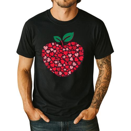 Valentines Day Teacher Hearts Apple Love Teach Women Men Men's Casual T-Shirt - teacherstshirts.com