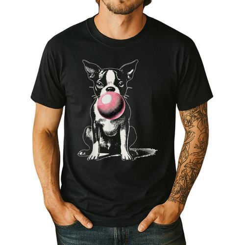 Vintage Boston Terrier Blowing Bubble Gum American Gentleman Men's Casual T-Shirt - Bostonterriersmerch.com