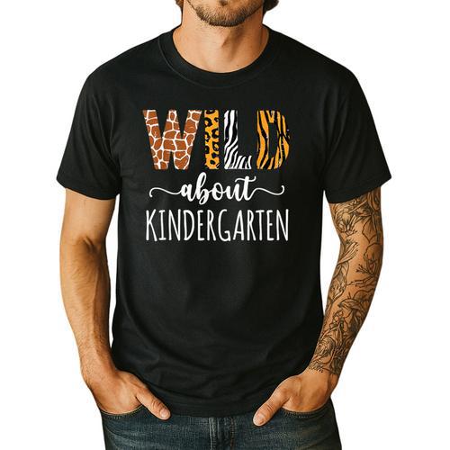 Wild About Kindergarten Teacher Leopard Print Men's Casual T-Shirt - teacherstshirts.com