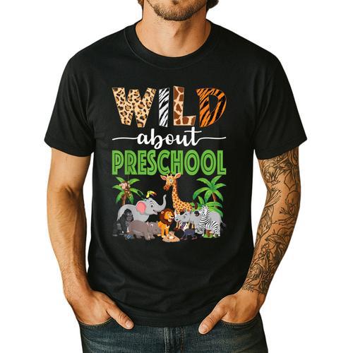 Wild About Preschool Teacher Student Preschool Zoo Safari Men's Casual T-Shirt - teacherstshirts.com UK