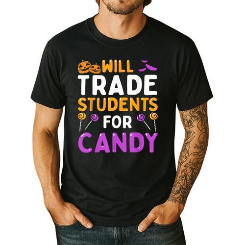 Will Trade Students For Candy Cute Halloween Costume Teacher For Men Women Kids Men's Casual T-Shirt - teacherstshirts.com