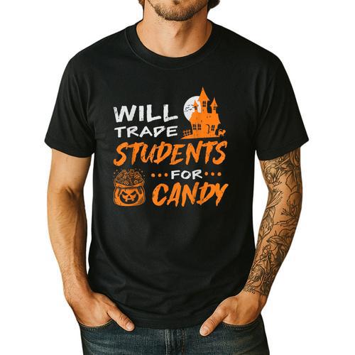Will Trade Students For Candy Halloween Costume Teacher Men's Casual T-Shirt - teacherstshirts.com UK