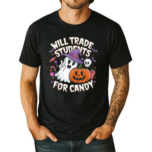 Will Trade Students For Candy Halloween Teacher Men's Casual T-Shirt - teacherstshirts.com UK