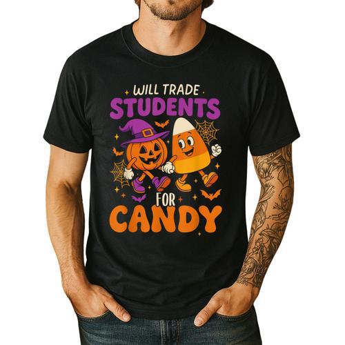 Will Trade Students For Candy Shirt Fun Candy Corn Teacher Men's Casual T-Shirt - teacherstshirts.com AU