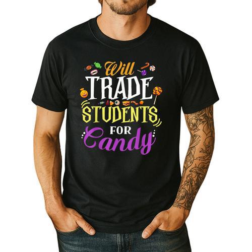 Will Trade Students For Candy Teacher Cute Halloween Costume Men's Casual T-Shirt - teacherstshirts.com CA